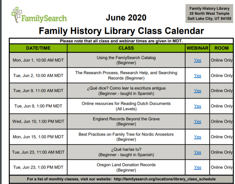 free genealogy webinars from Family History Center