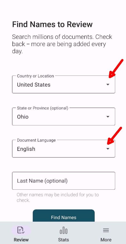 Screenshot of Get Involved App for language settings