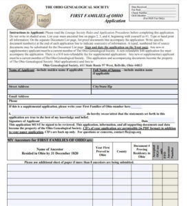 Lineage Society Application for First Families of Ohio